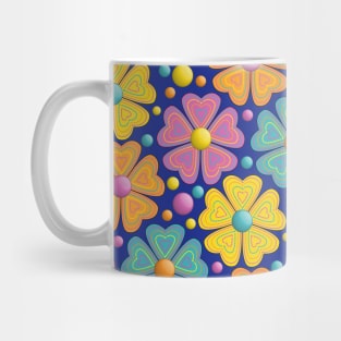 Floral Pattern Art On Blue Background Mug